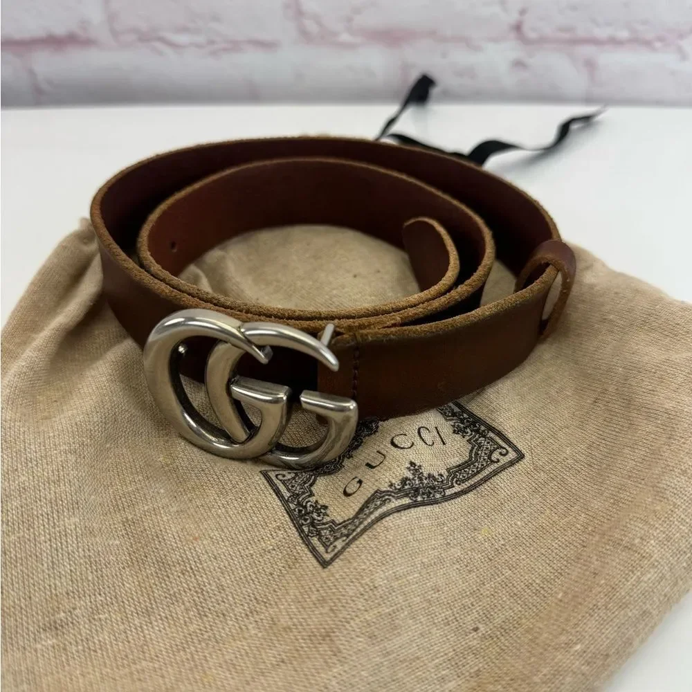 Authentic Gucci Distressed Raw Edge Brown Leather Belt 414516 75/30